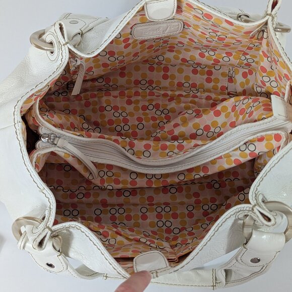 Fossil White Leather Large Slouch Hobo Purse Bag Key Charm EUC - Picture 12 of 14